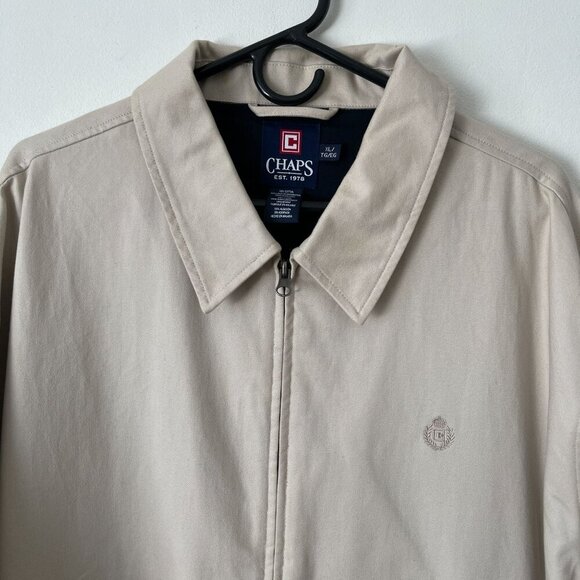 Chaps XL Beige Zip Up Bomber Field Utility Jacket Collar Embroidered Crest Logo - Picture 4 of 8